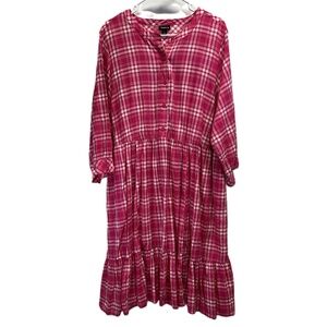 Torrid Pink Womens Mini Voile Mandarin Collar Plaid Dress With Slip‎ Size 2X